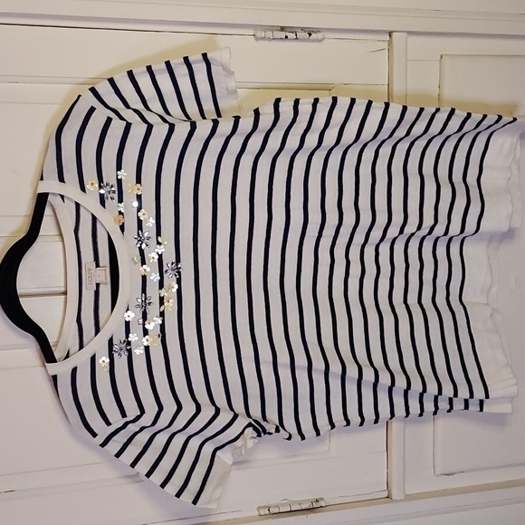 J Crew Factory Short Sleeve Embellished Sweater - Picture 1 of 10